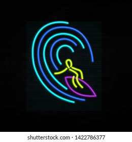 summer mood surfer silhouette in neon style vector illustration
