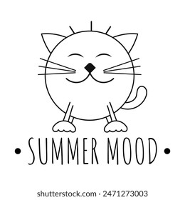 Sommerliche Stimmung. Vektorillustration von Cute Cartoon Cat auf isoliertem Hintergrund