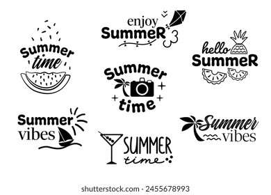 Summer mood. Summer vibes. Summer lettering set. Summer time. Inscription for cards, posters, printing on T-shirts.
