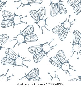 Summer moth seamless vector pattern. 