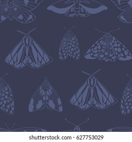 Summer moth seamless vector pattern.  Happy and colorful design.