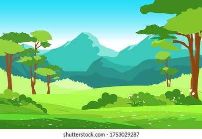 Summer Mountain Green Nature Field Land Sky Landscape Illustration