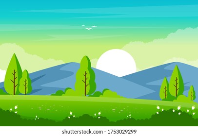 Verano Montaña Verde Naturaleza Campo Tierra Paisaje del cielo Ilustración