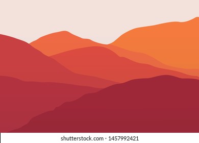 Summer mountain landscape, flat graphic design