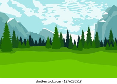 Summer mountain landscape. Spring in the mountains. Meadow, field, sky, clouds, rocks. Natural background.