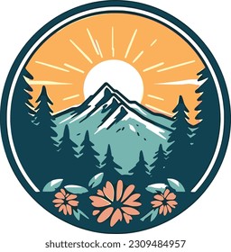 Summer mountain sunset logo on vectorial design
