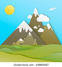 Summer Mountains And Meadow Material Design Paper Cut Effect Wallpaper  Illustration