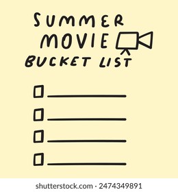 Summer movie bucket list. Vector flat design. Template. Illustration.