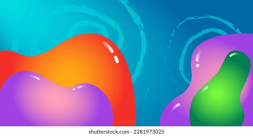 Fondo multicolor de verano y banner con textura a medio tono en el estilo de dibujos abstractos vectoriales. Diseño de formas redondeadas para fondo de pantalla, pancarta, fondo o página de inicio.