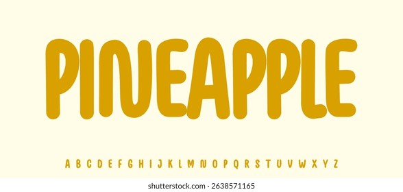 Summer multiple fruit, Pineapple lettering, cartoon joyful alphabet, rounded playful font for fresh product headline, friendly logo. Childish typographic design. Packaging typography. Vector typeset