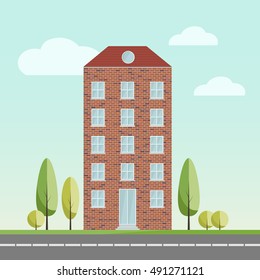 Summer multi-storey brick building