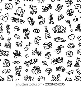 summer music city life crazy doodles seamless vector pattern ,
 hand drawn sketch background design element
