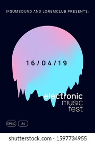 Summer music. Creative disco event brochure design. Electronic sound. Night dance lifestyle holiday. Fluid holographic gradient shape and line. Fest poster and flyer for summer music.