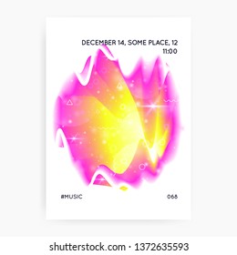 Summer music. Dynamic invitation layout for house party. Electronic sound. Night lifestyle dance holiday. Fluid holographic gradient shape and line. Summer music fest poster and flyer.