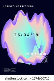 Summer music. Dynamic trance event magazine design. Electronic sound. Night dance lifestyle holiday. Fluid holographic gradient shape and line. Fest poster and flyer for summer music.