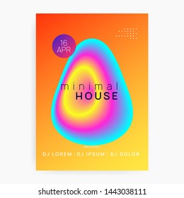 Summer music. Electronic sound. Night dance lifestyle holiday. Modern house show cover layout. Fluid holographic gradient shape and line. Fest poster and flyer for summer music.