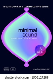 Summer music. Electronic sound. Night dance lifestyle holiday. Geometric techno club magazine template. Fluid holographic gradient shape and line. Fest poster and flyer for summer music.