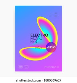 Summer music. Electronic sound. Night dance lifestyle holiday. Fluid holographic gradient shape and line. Futuristic house club presentation layout. Fest poster and flyer for summer music.