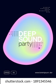 Summer music. Electronic sound. Night dance lifestyle holiday. Wavy indie concert invitation layout. Fluid holographic gradient shape and line. Fest poster and flyer for summer music.