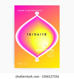 Summer music. Feminine indie show magazine template. Electronic sound. Night dance lifestyle holiday. Fluid holographic gradient shape and line. Fest poster and flyer for summer music.