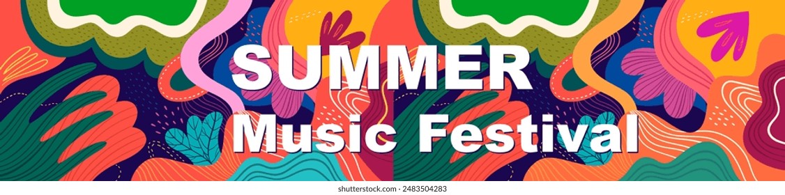 Summer music festival banner. Colorful bright illustration for summer event
