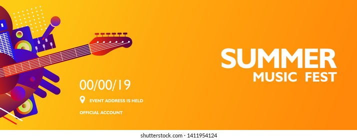 Summer music festival with colorful shape on orange gradient background