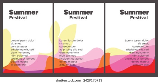 Summer Music Festival event publication set with abstract background illustration vector template