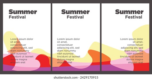 Summer Music Festival event publication set with abstract background illustration vector template