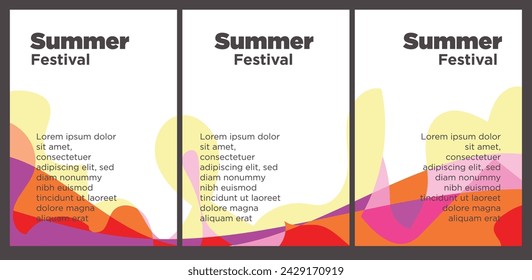 Summer Music Festival event publication set with abstract background illustration vector template