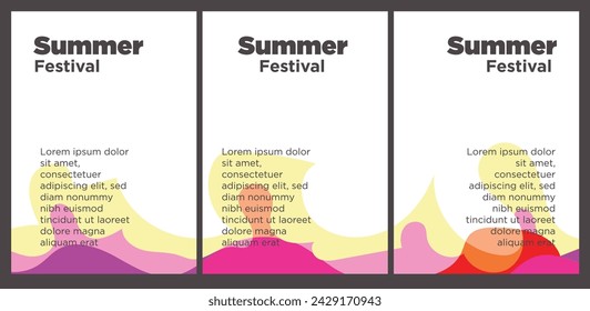 Summer Music Festival event publication set with abstract background illustration vector template