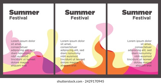 Summer Music Festival event publication set with abstract background illustration vector template