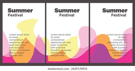 Summer Music Festival event publication set with abstract background illustration vector template