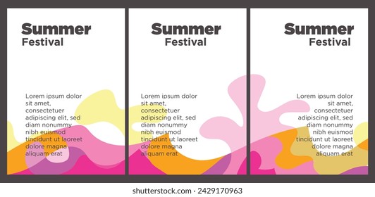 Summer Music Festival event publication set with abstract background illustration vector template