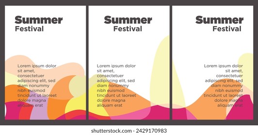 Summer Music Festival event publication set with abstract background illustration vector template