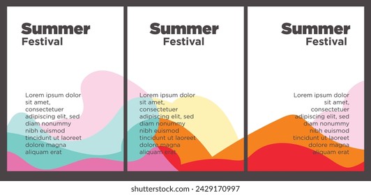 Summer Music Festival event publication set with abstract background illustration vector template