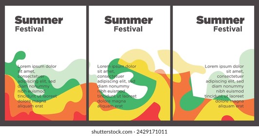 Summer Music Festival event publication set with abstract background illustration vector template