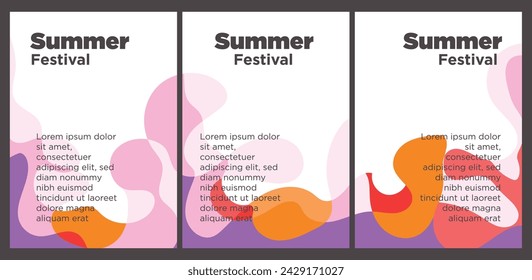 Summer Music Festival event publication set with abstract background illustration vector template