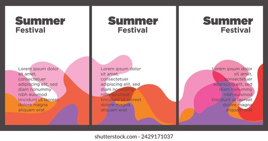 Summer Music Festival event publication set with abstract background illustration vector template