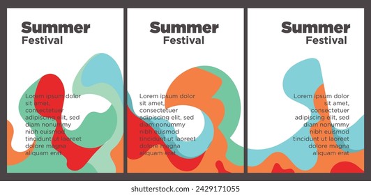 Summer Music Festival event publication set with abstract background illustration vector template