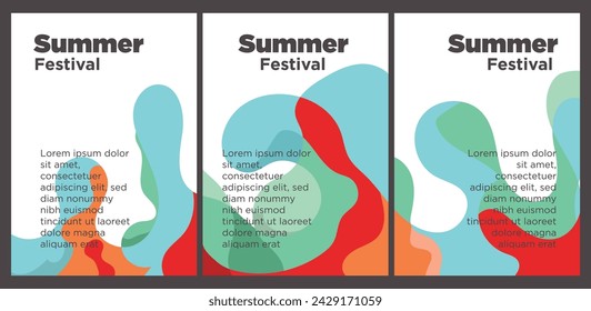 Summer Music Festival event publication set with abstract background illustration vector template