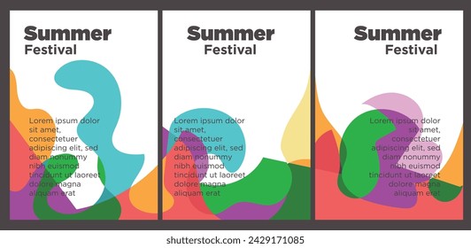 Summer Music Festival event publication set with abstract background illustration vector template