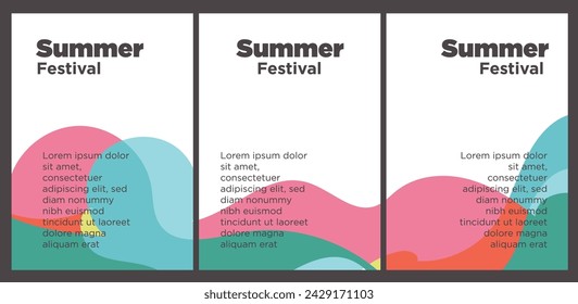 Summer Music Festival event publication set with abstract background illustration vector template