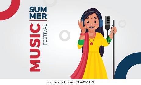 Summer music festival landscape banner design template.