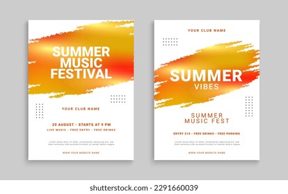 Afiche del festival de música de verano. Diseño colorido de la cubierta de sonido. Volante musical con formas de gradiente abstracto. Ilustración del vector