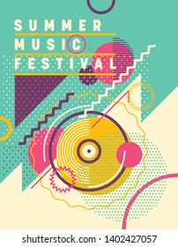 Summer music festival poster design with abstract composition made of various geometric shapes. Vector illustration.