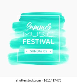 Summer Music Festival Poster over aqua beach mint hand drawn acrylic paint background - Vector.