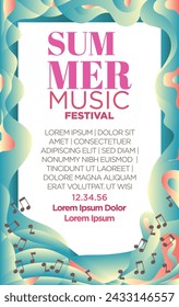 summer music festival poster template with abstract tropical sea wave vibes background vector illustration. 