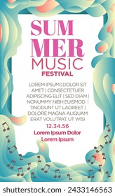 summer music festival poster template with abstract tropical sea wave vibes background vector illustration. 