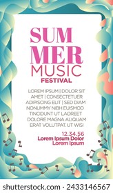 summer music festival poster template with abstract tropical sea wave vibes background vector illustration. 