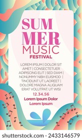 summer music festival poster template with abstract tropical sea wave vibes background vector illustration. 